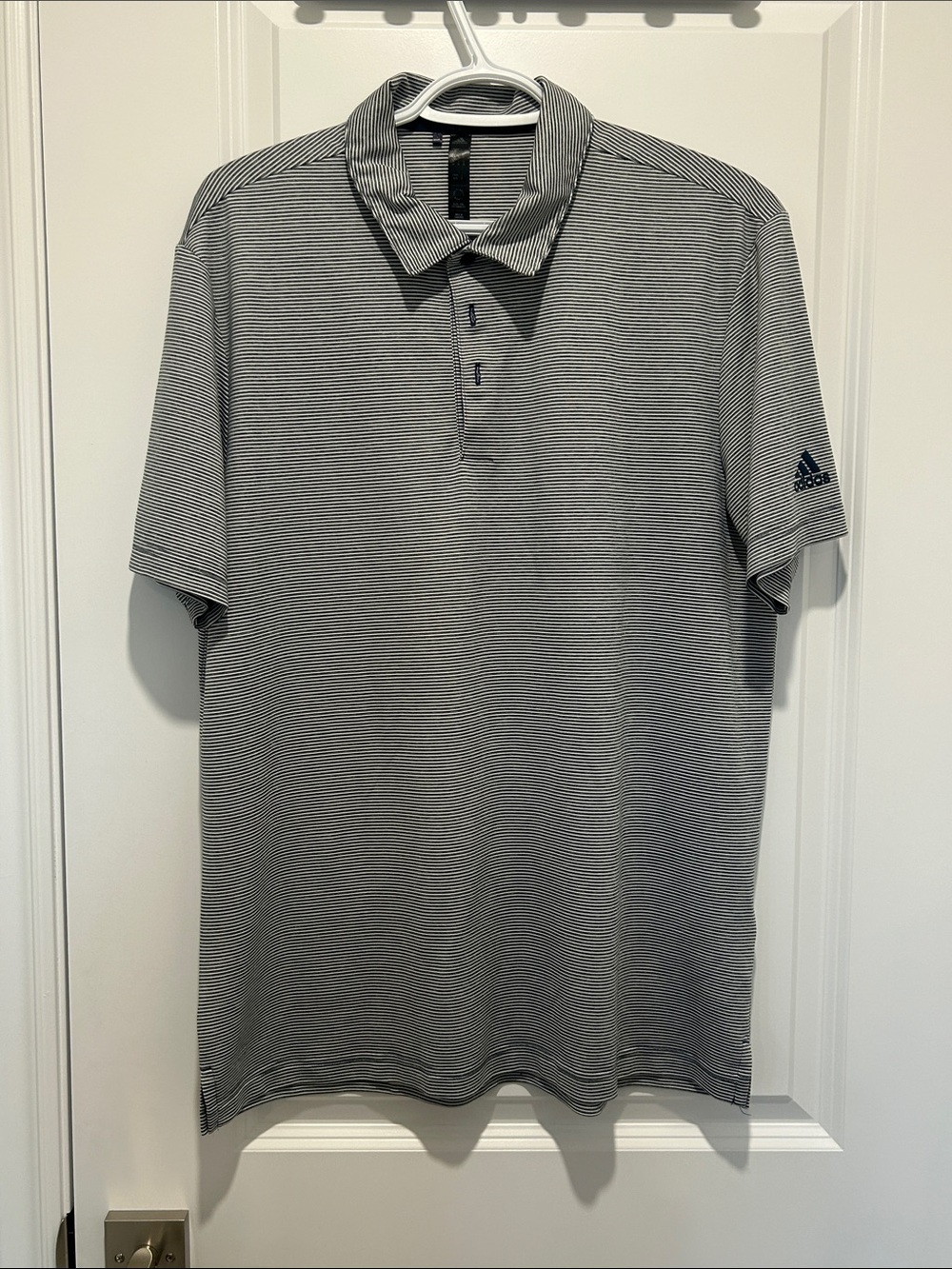 adidas Men’s Grey, Navy & White Micro-Stripe Polo